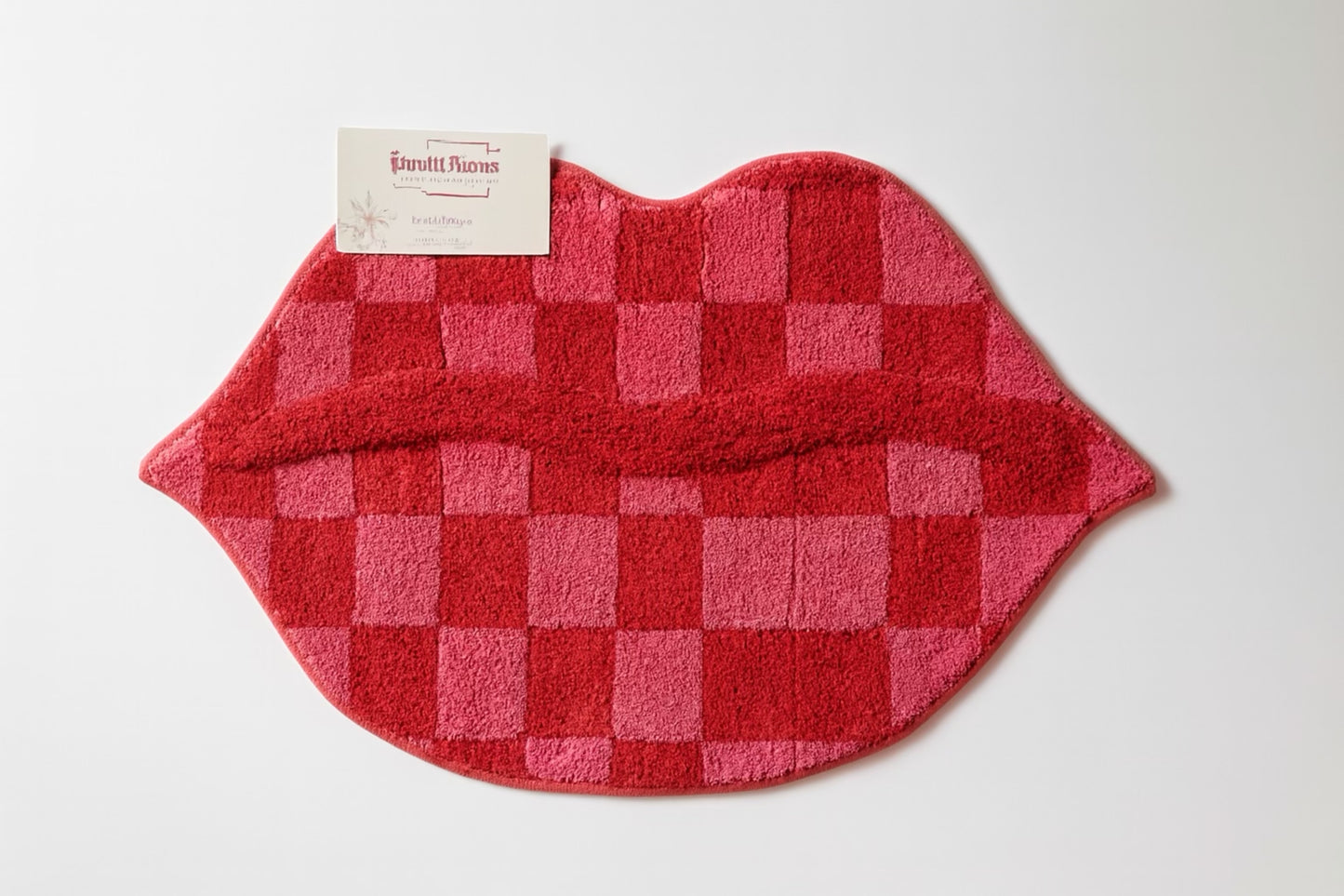 Pink and Red Checkered Lip Rug
